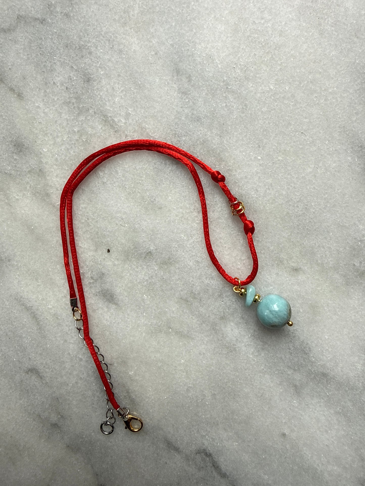 Red cord 12MM Larimar pedant