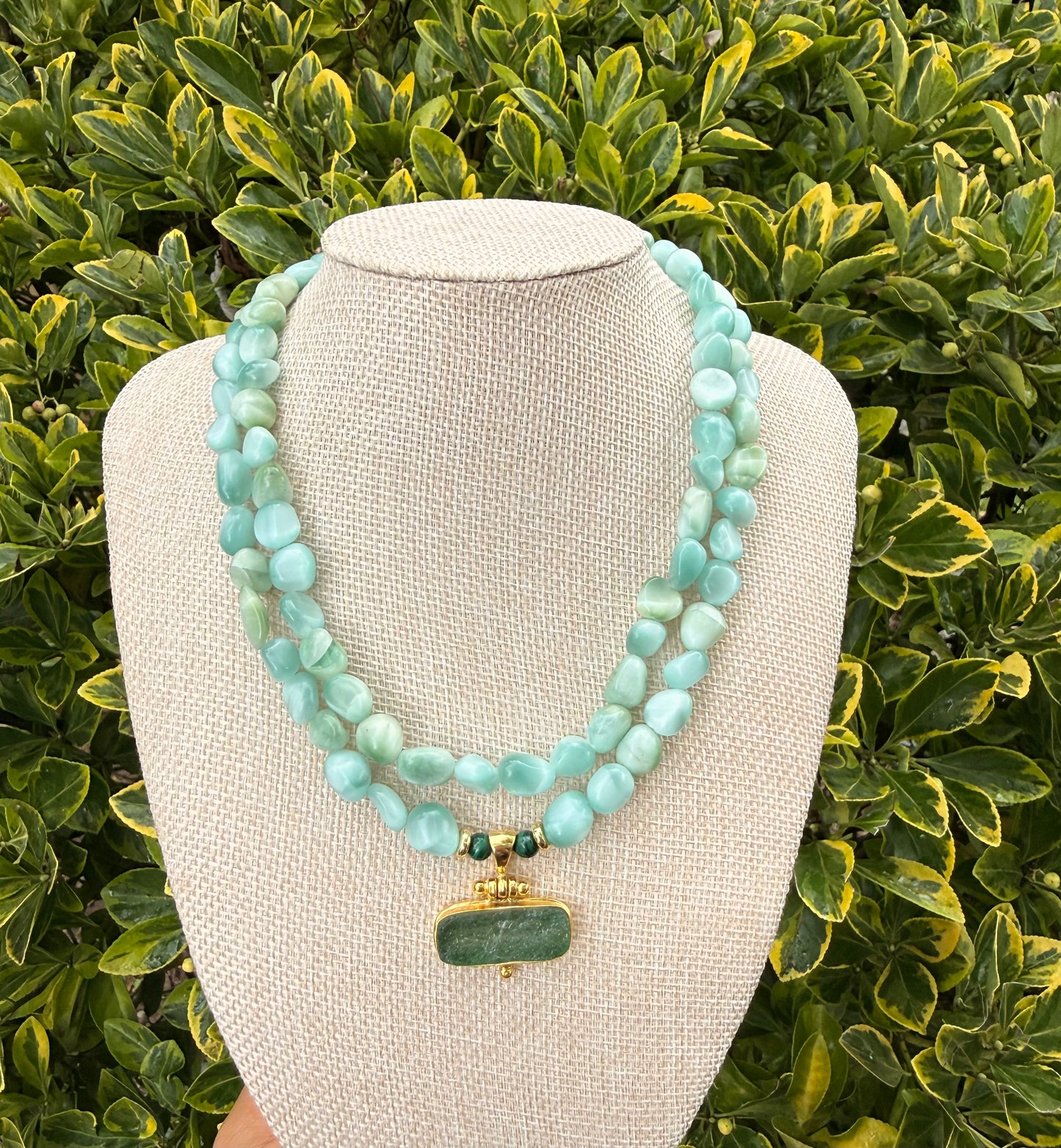 Angelite & Amanzonite pedant with malachite stones