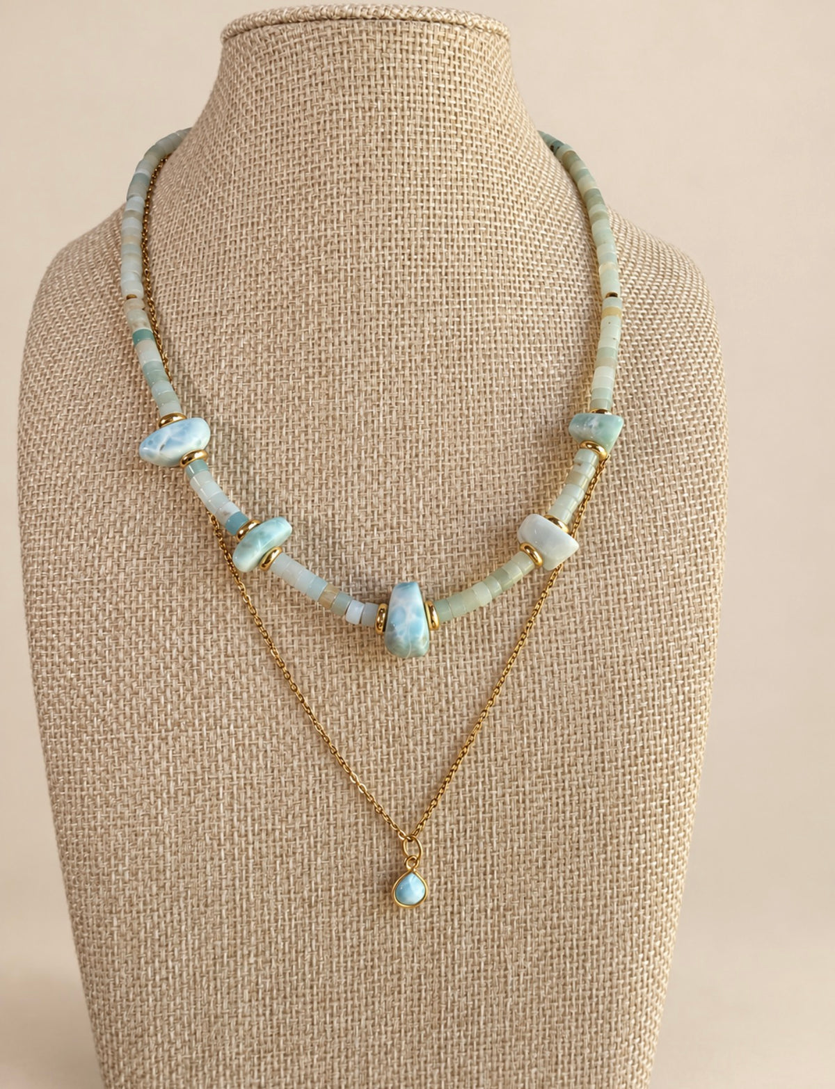 Amazonite & Larimar pebble necklace set