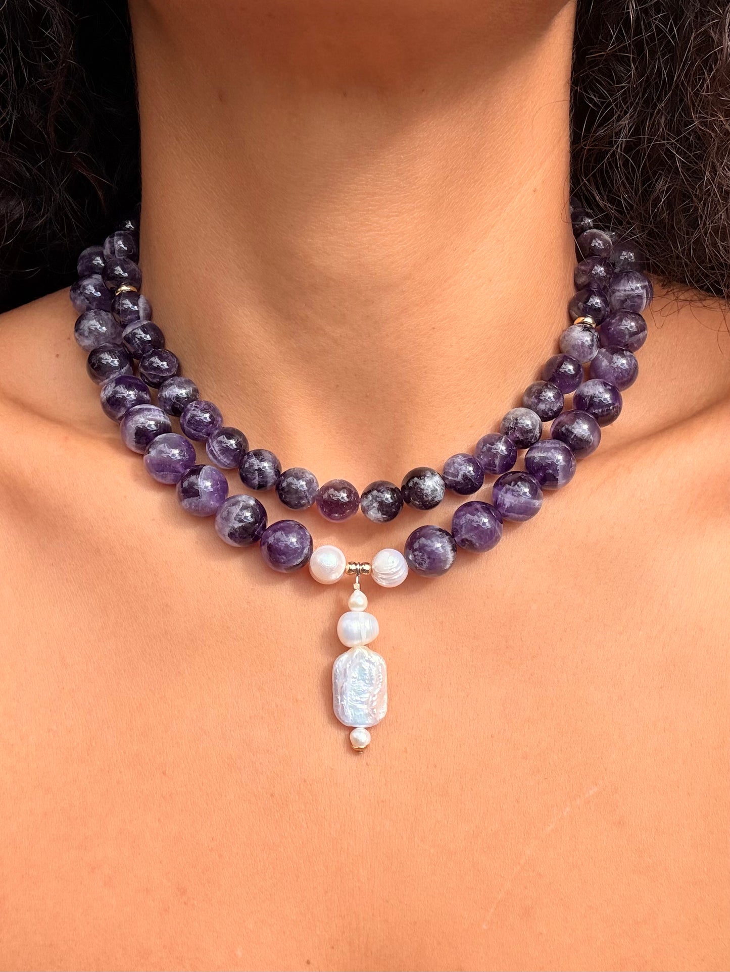 Amethyest & Fresh water pearl set
