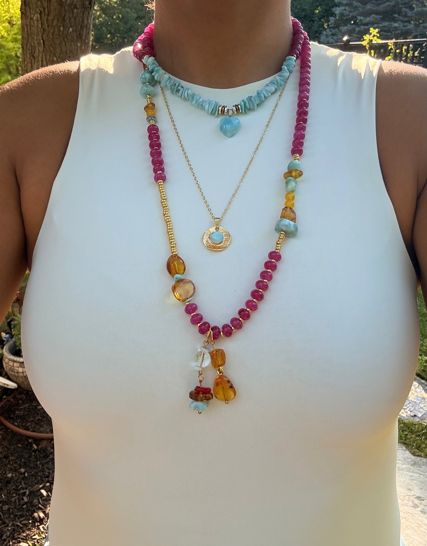 Tourmaline, Larimar /Ambar necklace
