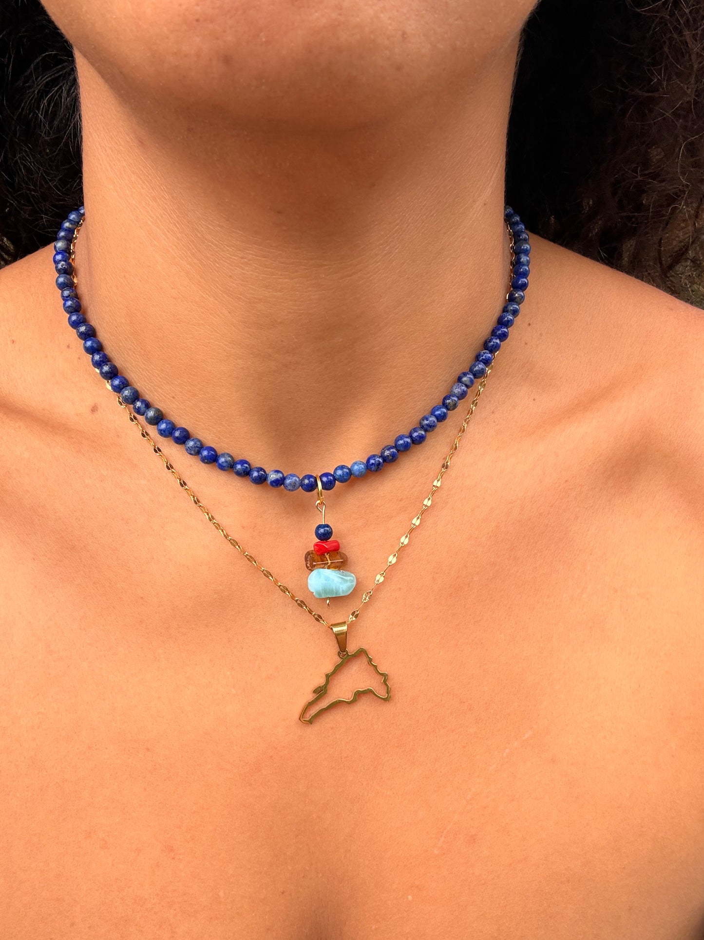 Lapis Lazuli, ambar & Larimar pedan set