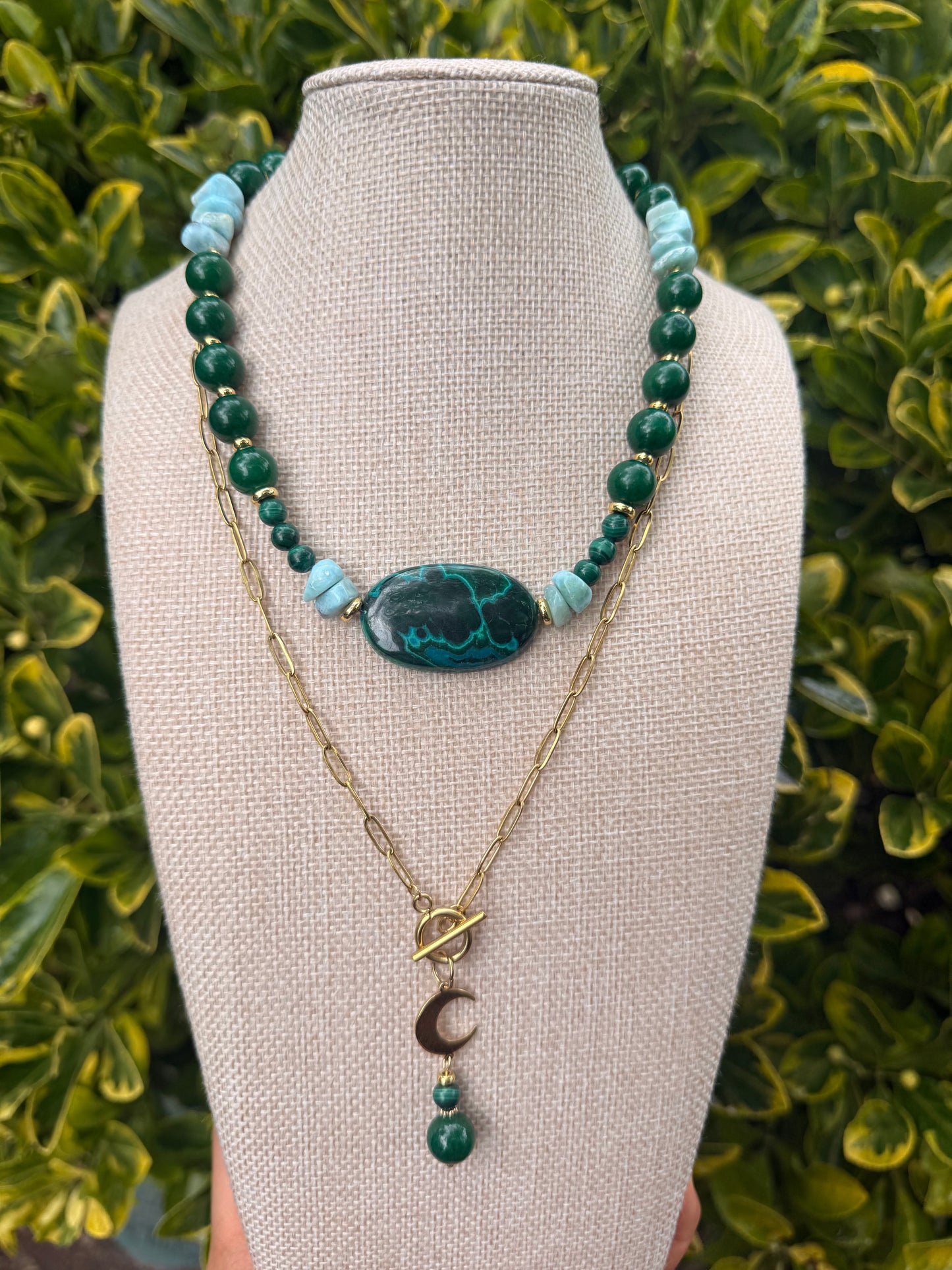 Malachite& Larimar & Jade Necklace