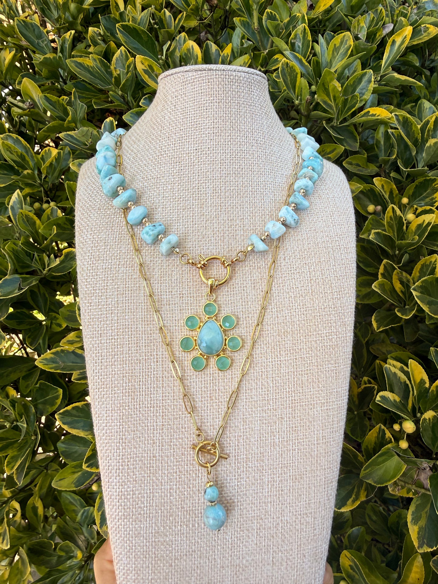 Larimar amazonite pedant set