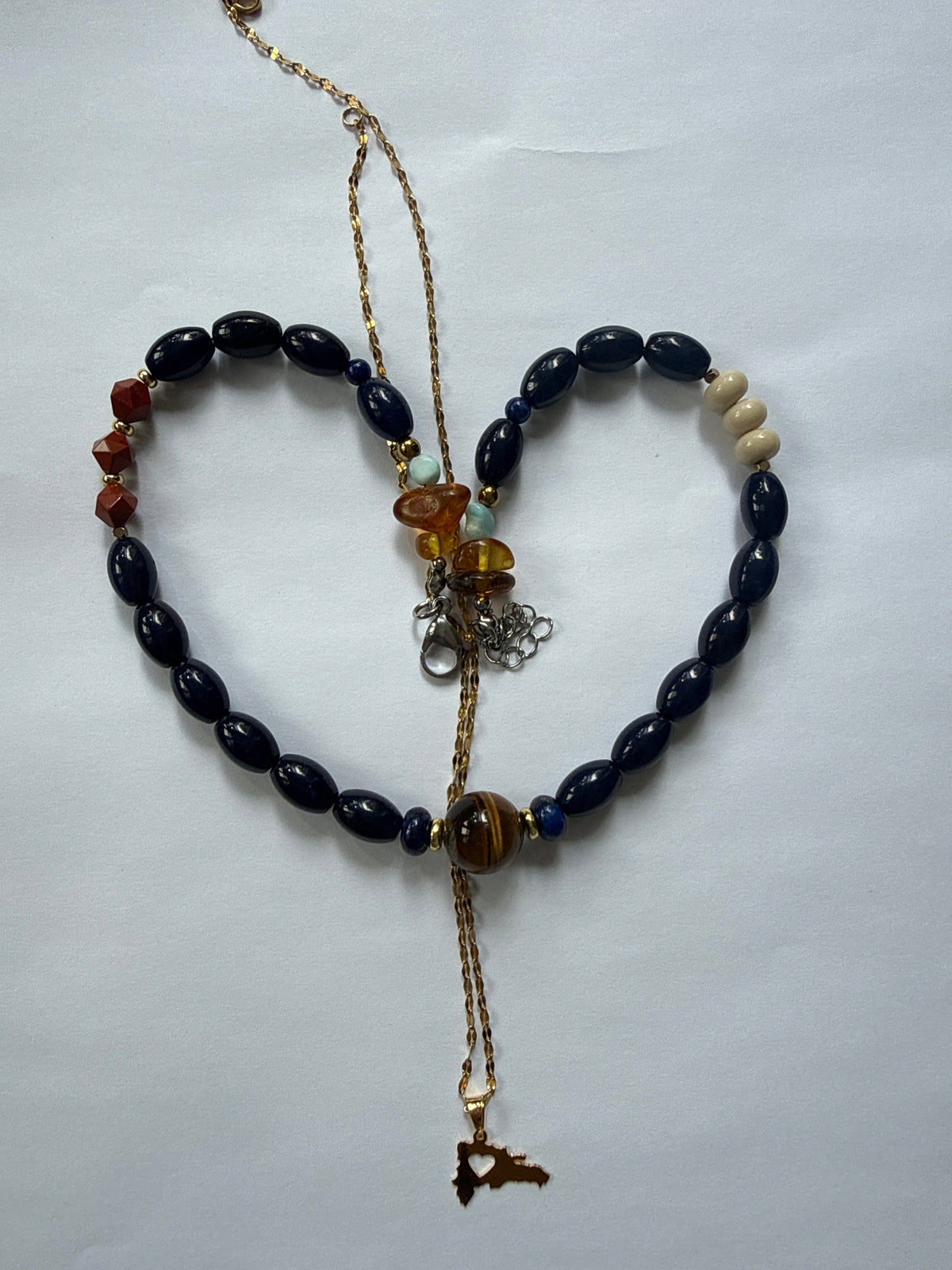 Multi stone necklace & stainless steel chain set