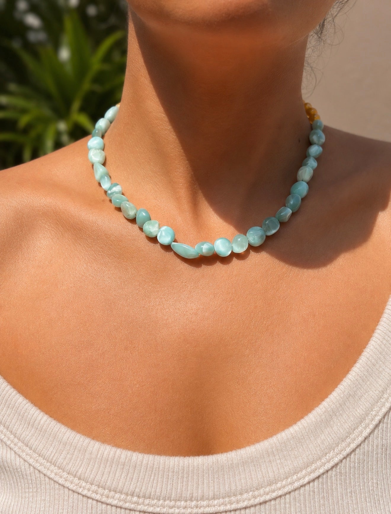 Natural Yellow Jade / Green Larimar necklace