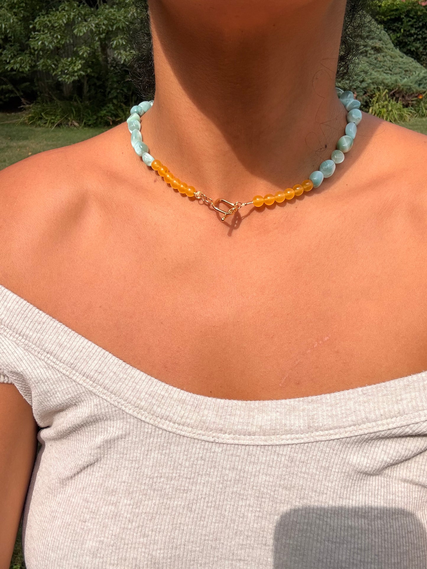 Natural Yellow Jade / Green Larimar necklace