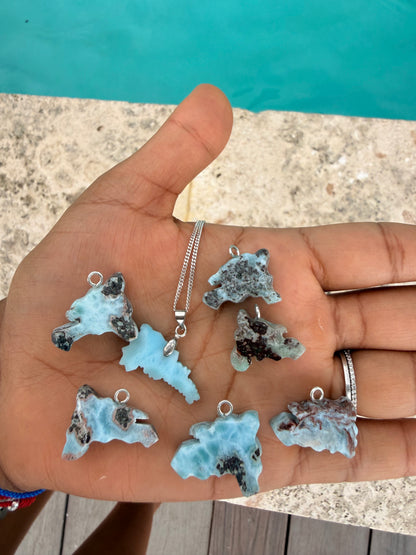 Larimar Map with PVD stainless steel chain silver
