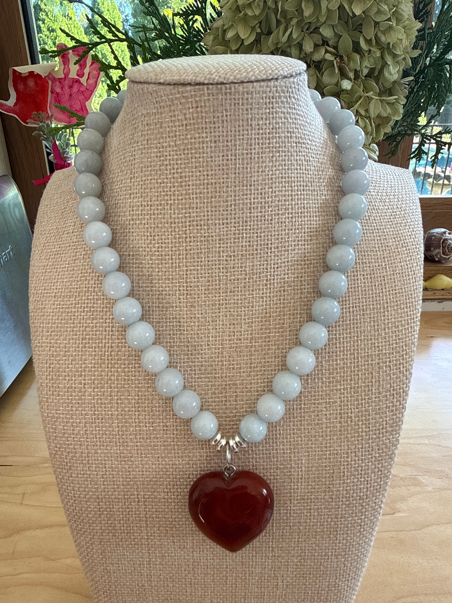Aquamarine garnet heart pedant necklace