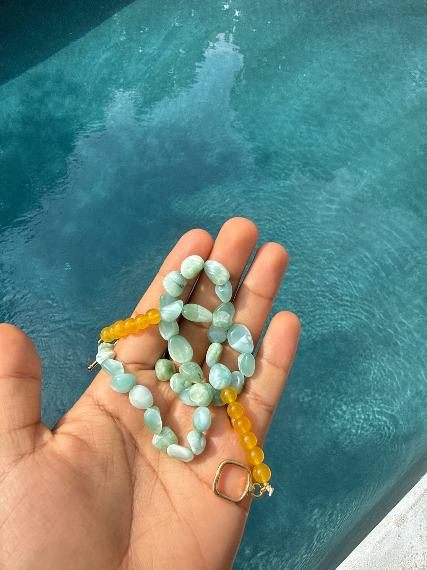 Natural Yellow Jade / Green Larimar necklace