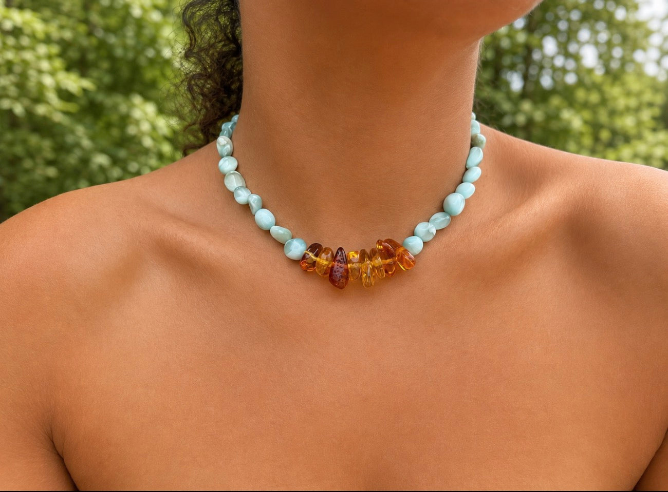 Dominican Amber Larimar Necklace