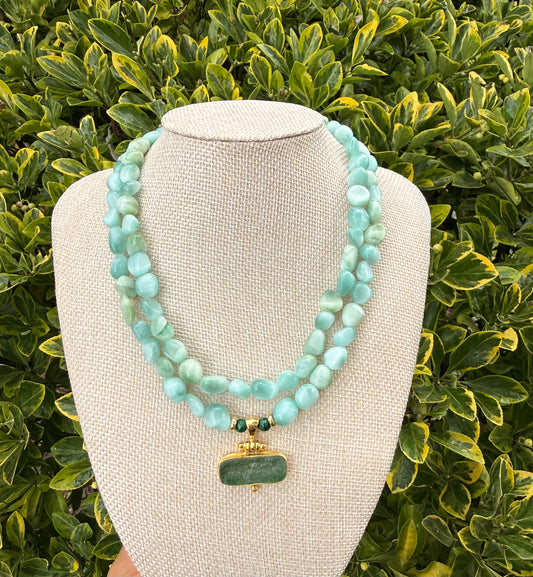 Angelite & Amanzonite pedant with malachite stones