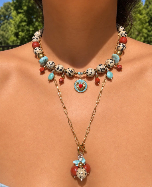 Dalmatian Jasper & Larimar chain necklace set