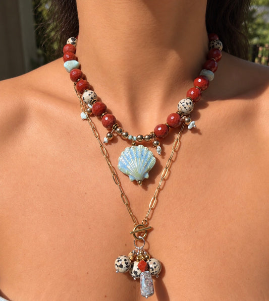 Red jasper Larimar set chain and necklace