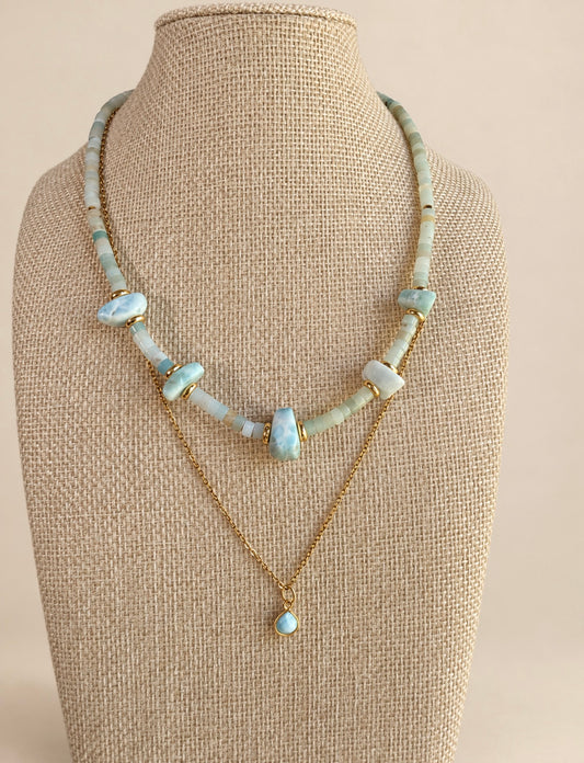 Amazonite & Larimar pebble necklace set