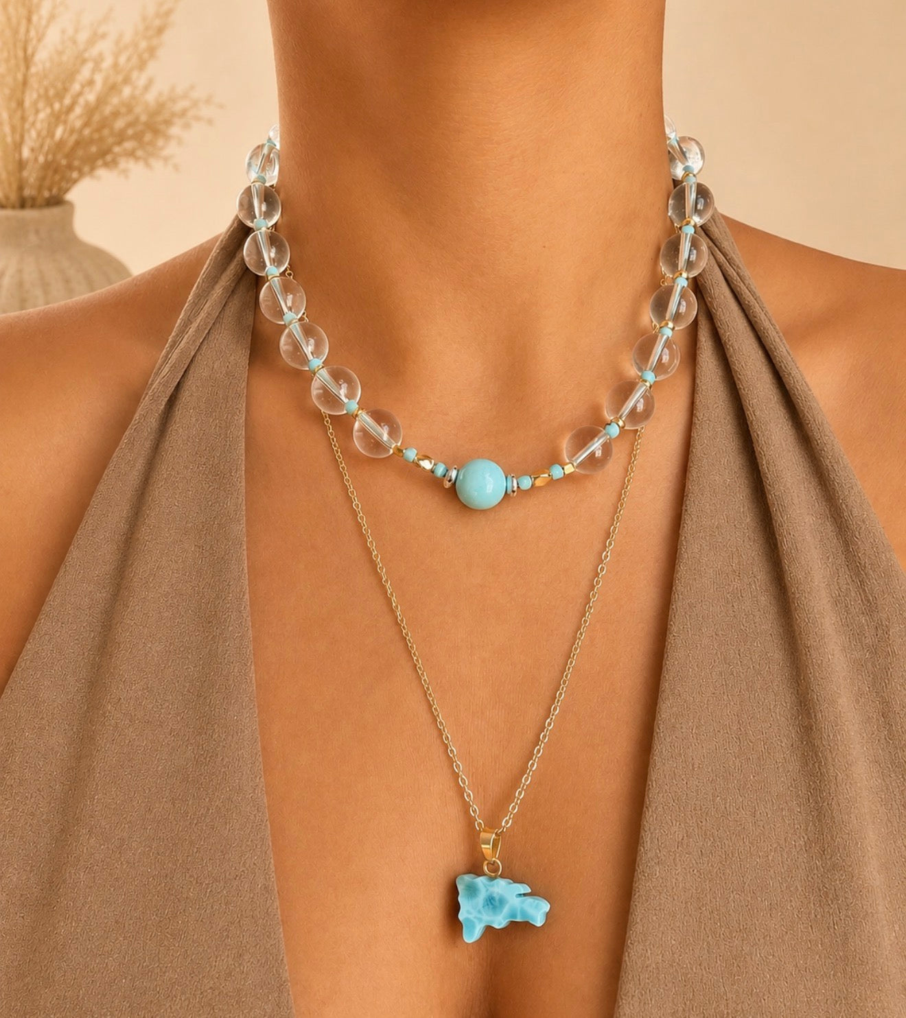Brazilian quartz larimar necklace
