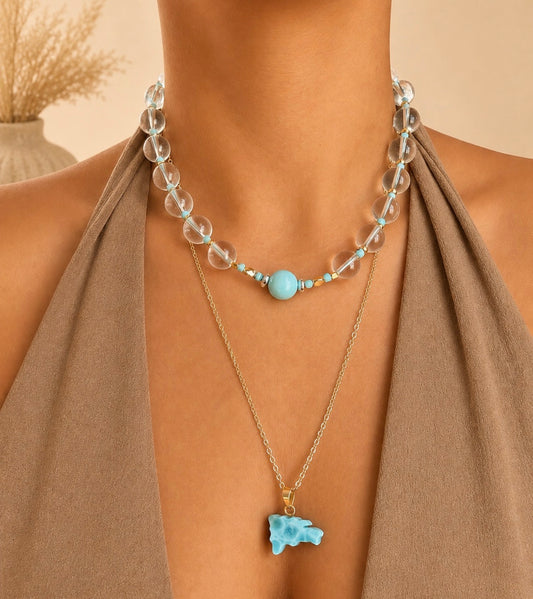 Brazilian quartz larimar necklace