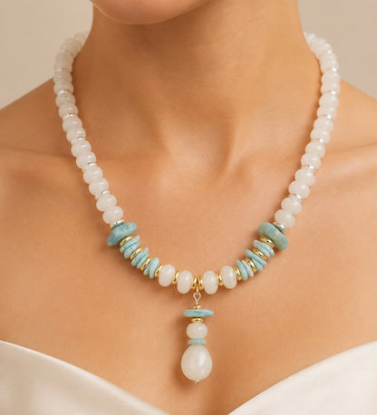 White Jade/ Moonstone Larimar necklace
