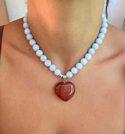 Aquamarine garnet heart pedant necklace