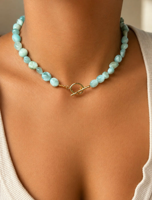 Tiffany/green polished larimar bead chocker