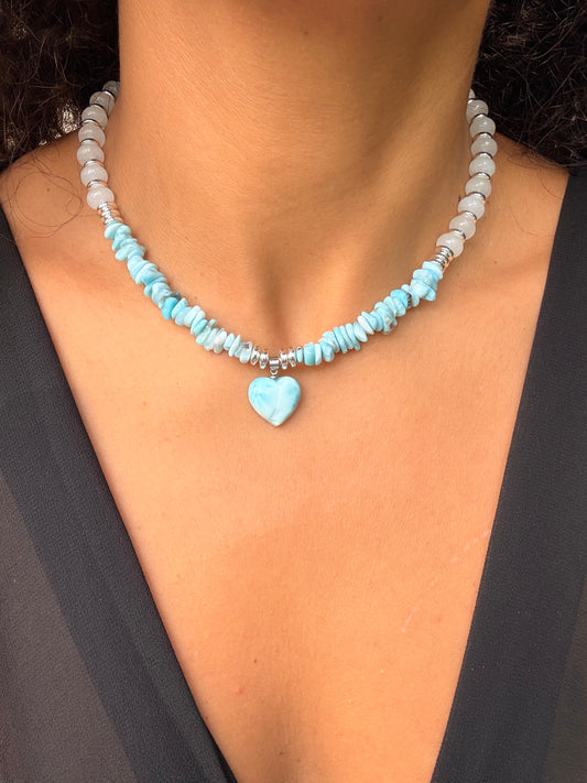 Blue Larimar/ white Jade  pedant necklace