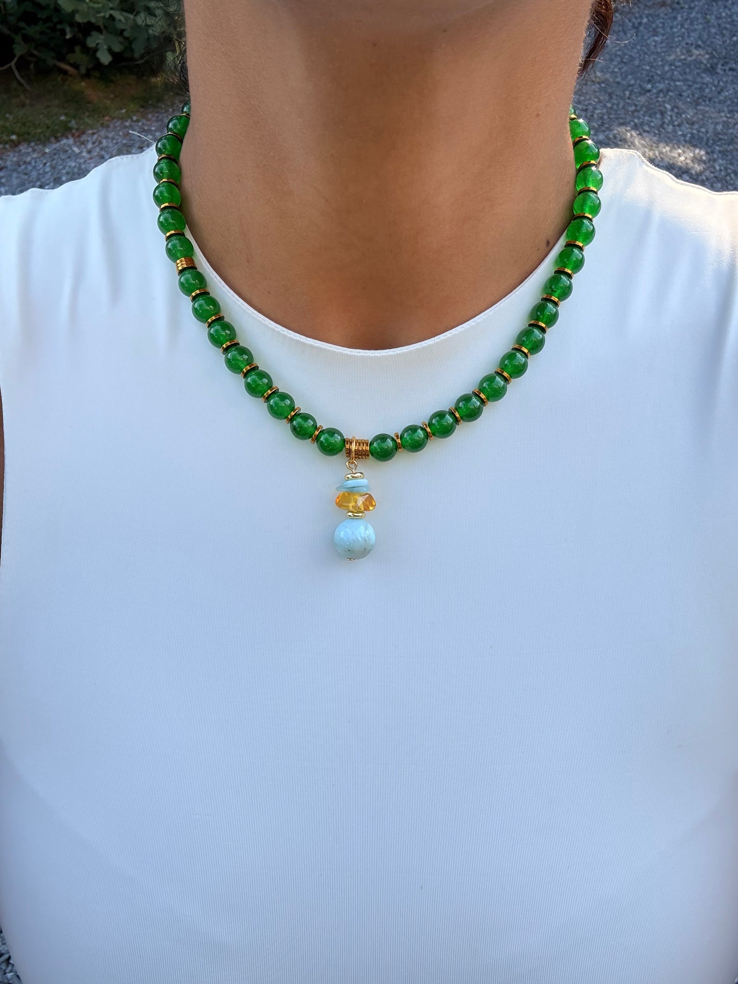 Jade / Amber Larimar necklace