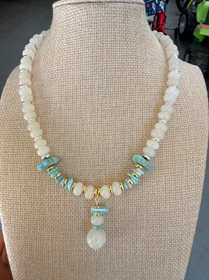 White Jade/ Moonstone Larimar necklace