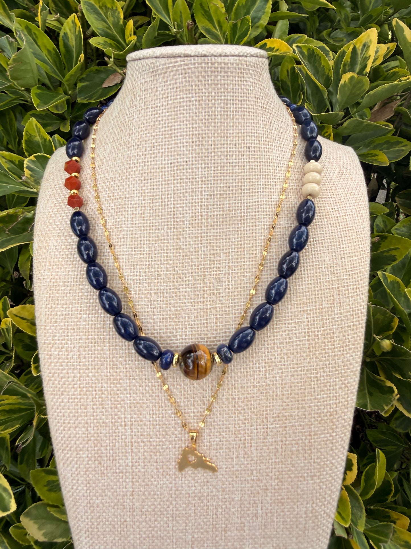 Multi stone necklace & stainless steel chain set