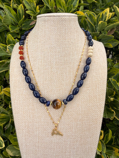 Multi stone necklace & stainless steel chain set