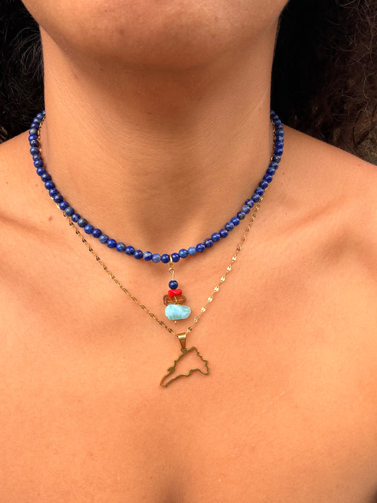 Lapis Lazuli, ambar & Larimar pedan set