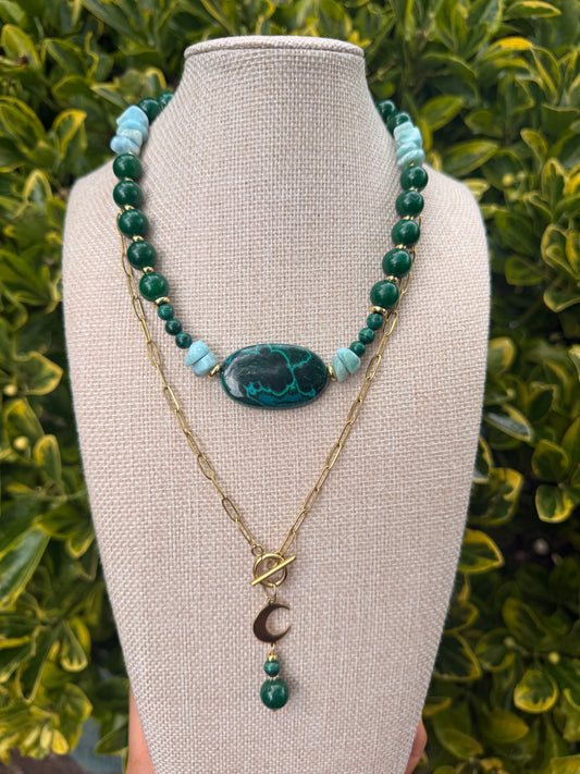 Malachite& Larimar & Jade Necklace