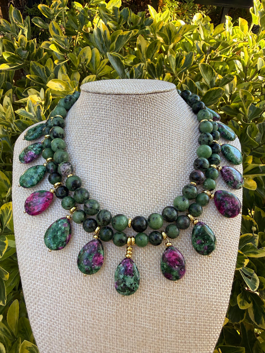 Ruby Zoisite necklace & earrings Set