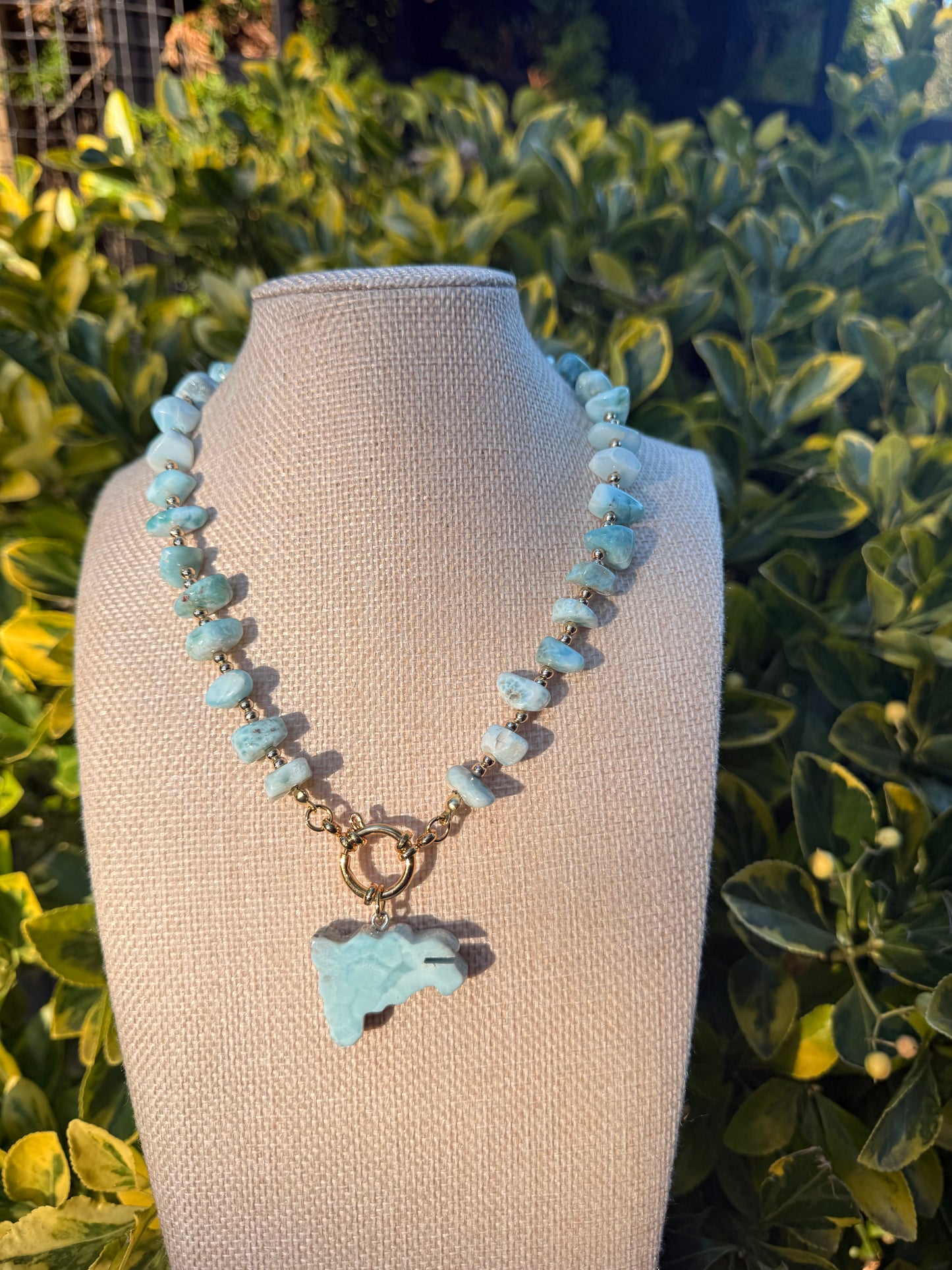 Larimar chocker with map pedant