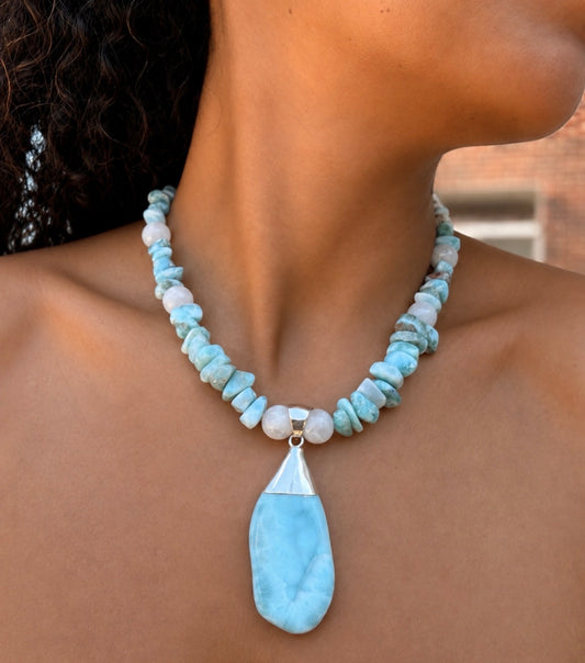 Dominican Larimar tear drop necklace