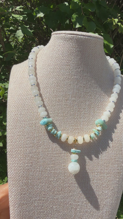 White Jade/ Moonstone Larimar necklace